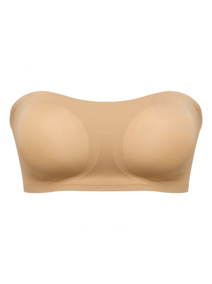 Lässiger, nahtloser, einfacher Bandeau-BH mit seitlichen Knöpfen für Damen in Beige