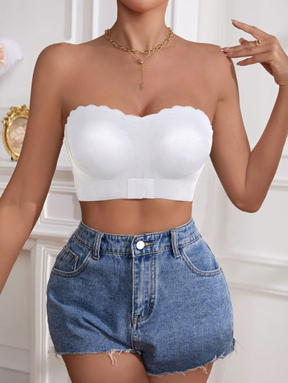 Bügelloser Comfort Plissee-Bandeau-BH Weiß