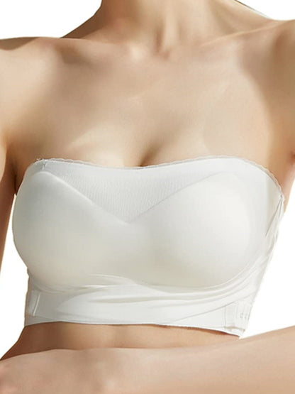 Drahtloser, rutschfester, trägerloser Push-up-Bandeau-BH mit Vorderverschluss