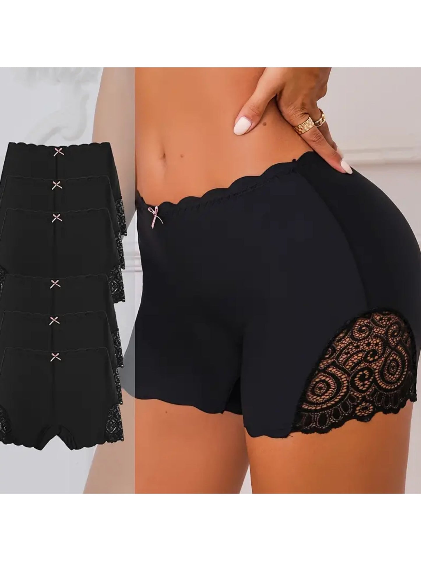 Weiches und bequemes Boyshort-Höschen mit kontrastierender Spitze und Muschelbesatz