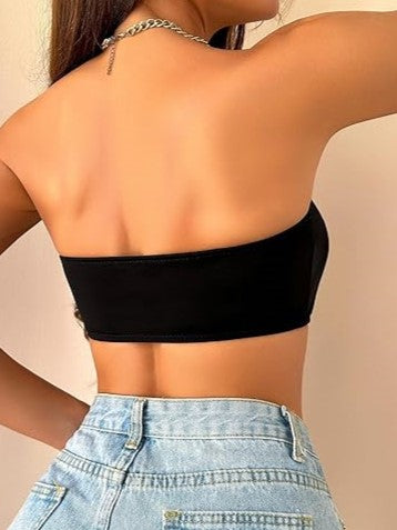 Damen-Bralette mit Vorderverschluss, trägerlos, ohne Polsterung, kabelloser Bandeau-BH, Schwarz