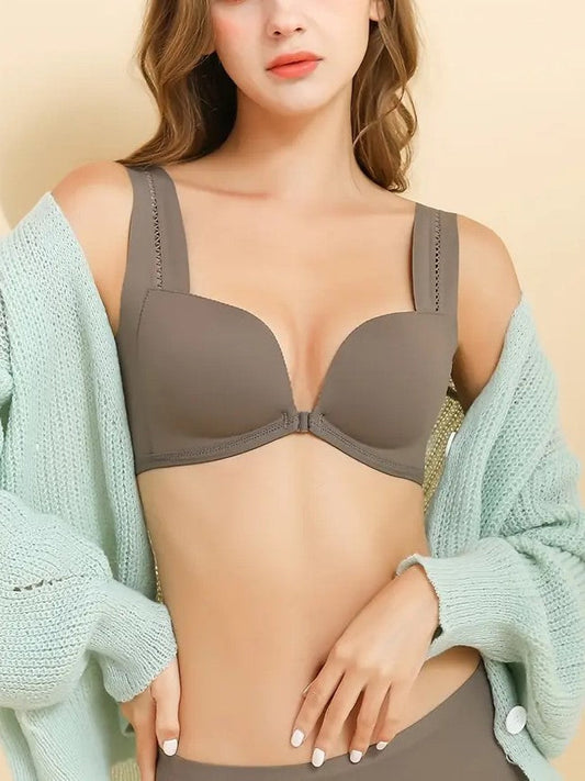 Drahtloser Push-up-BH mit breitem Riemen und Vorderverschluss, Braun