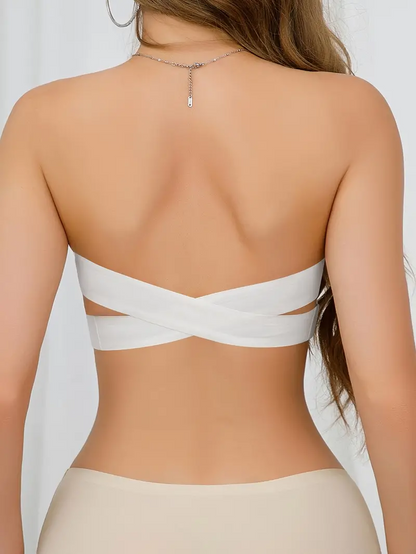 Lässiger, nahtloser, schlichter Bandeau-BH für Damen mit seitlichen Knöpfen, Weiß