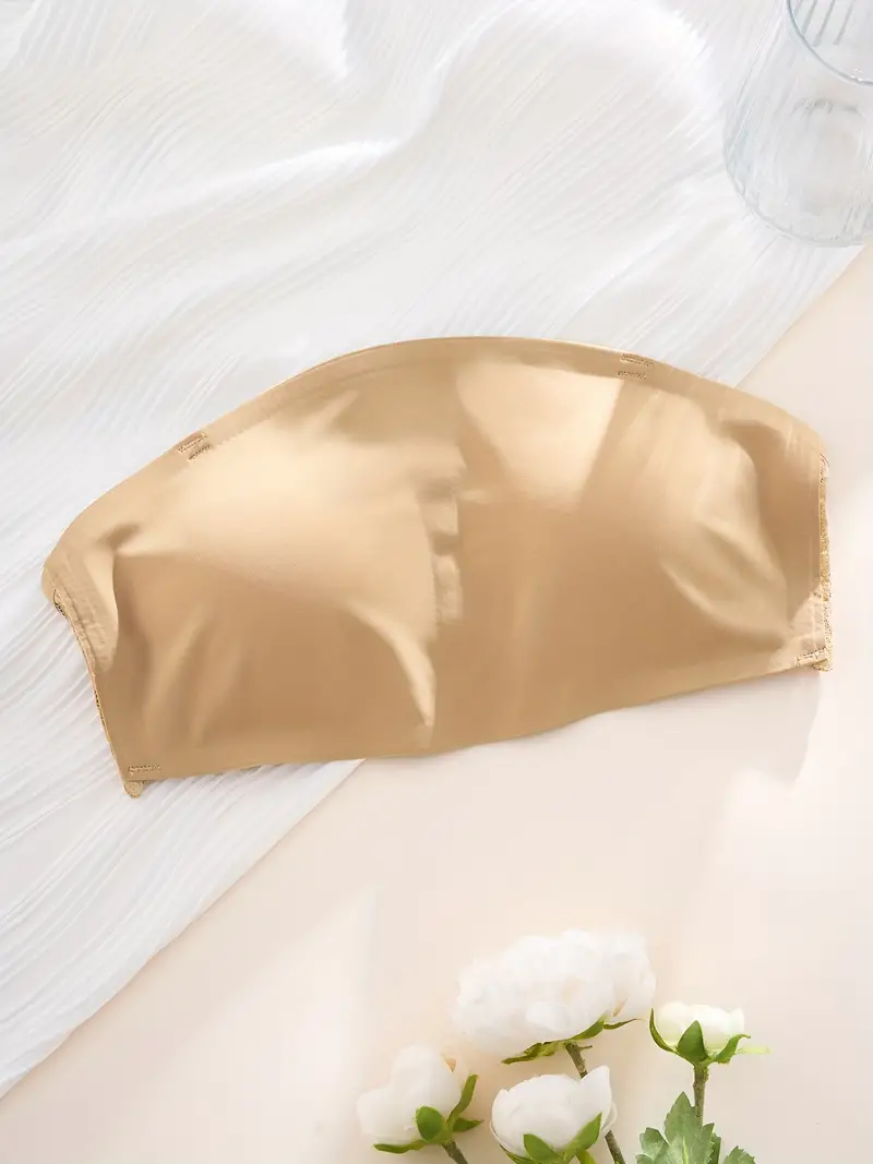 Nahtloser BH mit Spitzennähten, sexy, schulterfreie, abnehmbare, transparente Träger in Beige