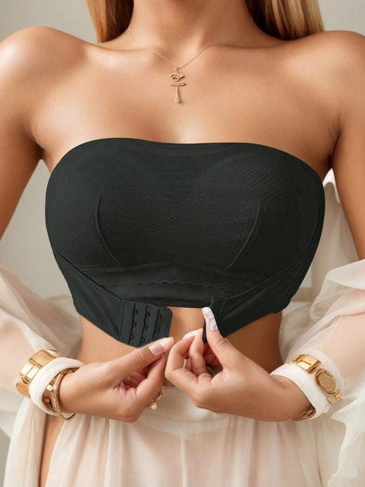 Nahtloser, rutschfester, trägerloser Plus-Size-Bustier-BH Schwarz