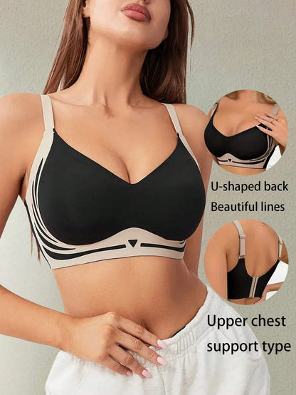 Soft Support Push-up-Seitenbrüste Anti-Durchhang-Sport-Nahtlos-BH Schwarz