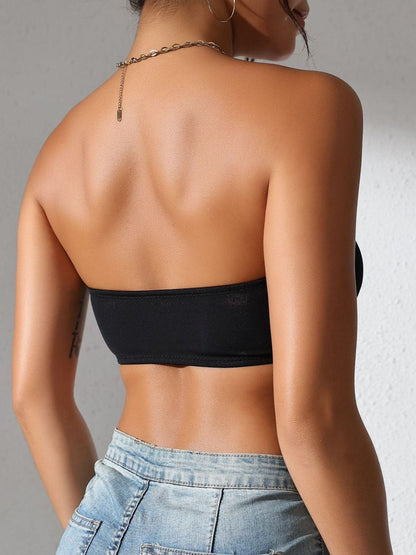 Damen-Bralette mit Vorderverschluss, trägerlos, ohne Polsterung, kabelloser Bandeau-BH, Schwarz