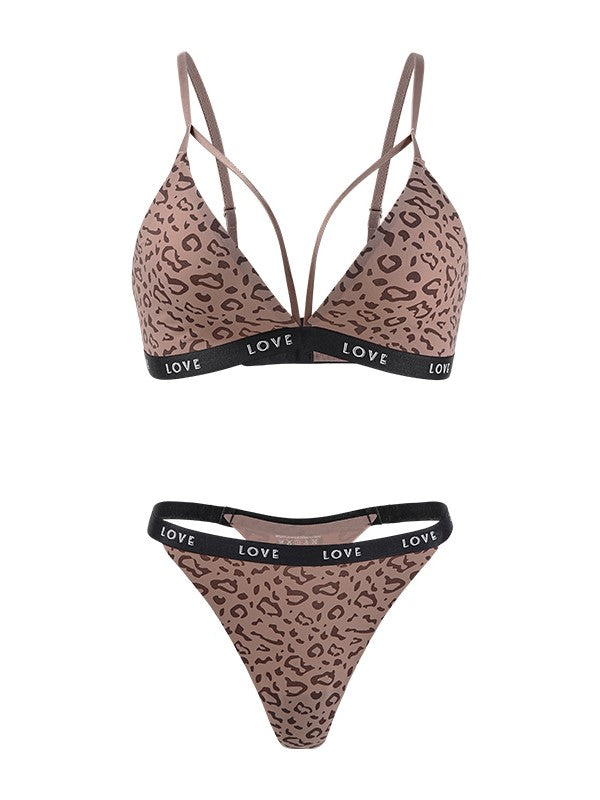 Sexy, unmarkiertes Plus-Size-BH-Set mit Leopardenmuster und ohne Stahlring