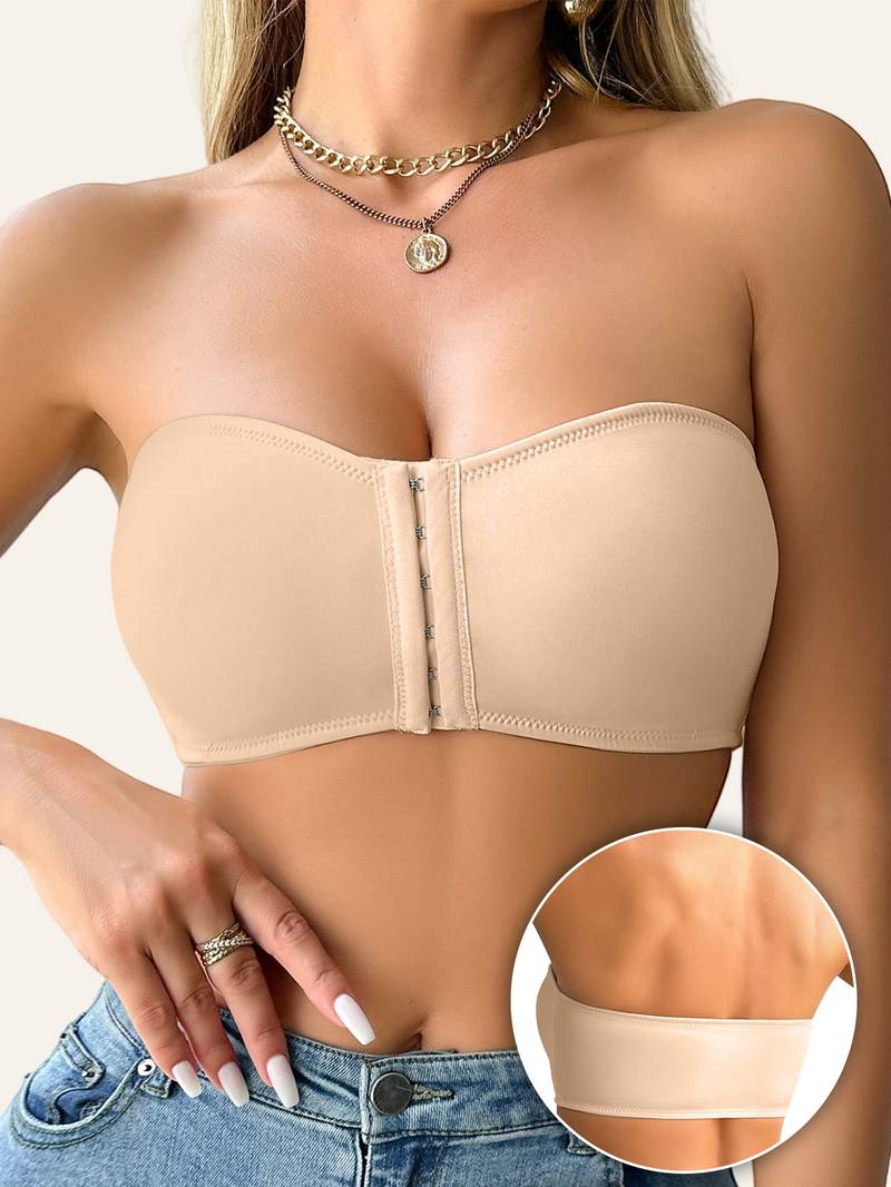 Damen-Bralette mit vorderem Verschluss, trägerlos, ohne Polsterung, kabelloser Bandeau-BH, Cornsilk