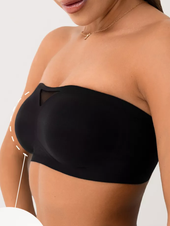 Trägerloser, kabelloser, unsichtbarer Push-up-BH mit Tube-Top, Schwarz