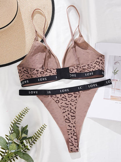 Sexy, unmarkiertes Plus-Size-BH-Set mit Leopardenmuster und ohne Stahlring