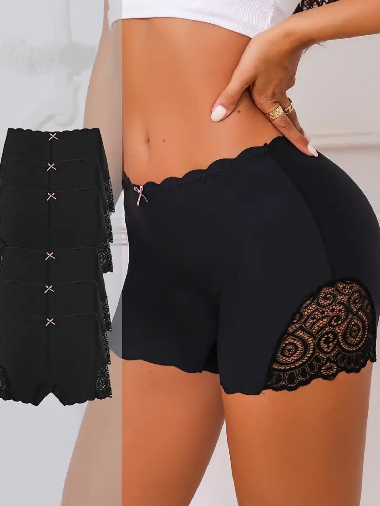 Weiches und bequemes Boyshort-Höschen mit kontrastierender Spitze und Muschelbesatz