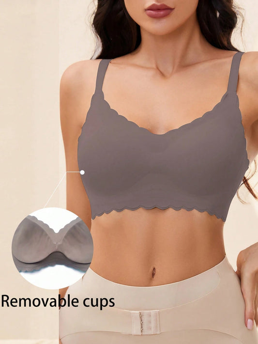 Solides, nahtloses Bralette mit Muschelbesatz RosyBrown