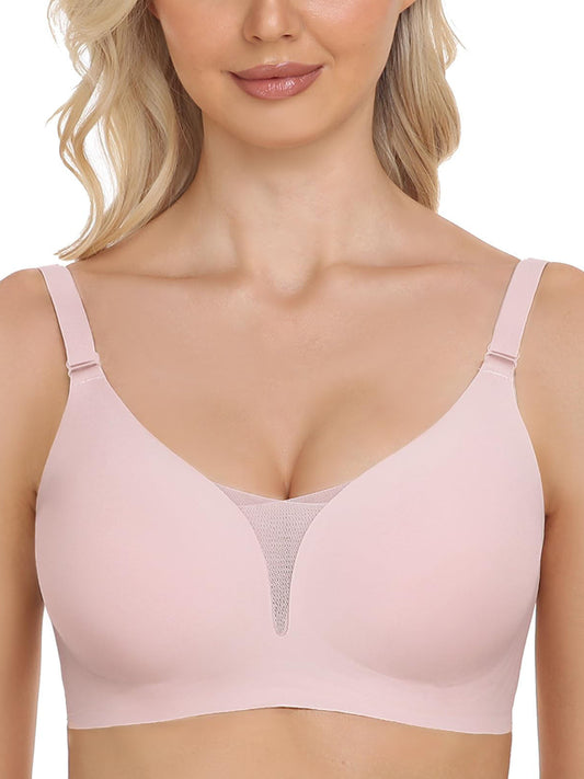 Netz-BHs für Damen, ohne Bügel, kabellos, Comfort Lift Push-Up-Bralettes für Damen mit Unterstützung und BH, Rosa