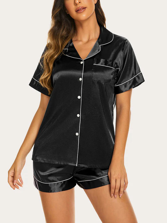 Einfarbiges, ärmelloses, kurzer Hosen-Set mit Casual-Lapell und Loungewear-Stil Schwarz
